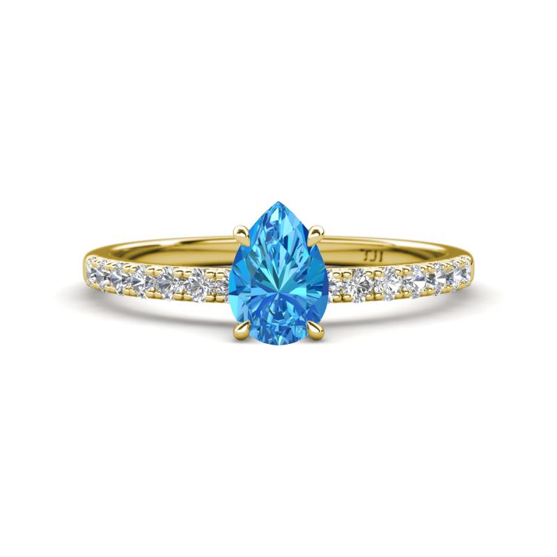 Aurin 7x5 mm Pear Blue Topaz and Round Diamond Engagement Ring 