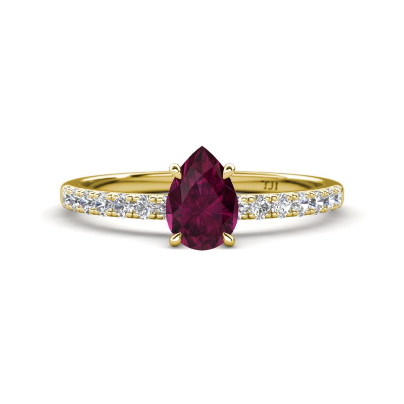 Aurin 7x5 mm Pear Rhodolite Garnet and Round Diamond Engagement Ring 