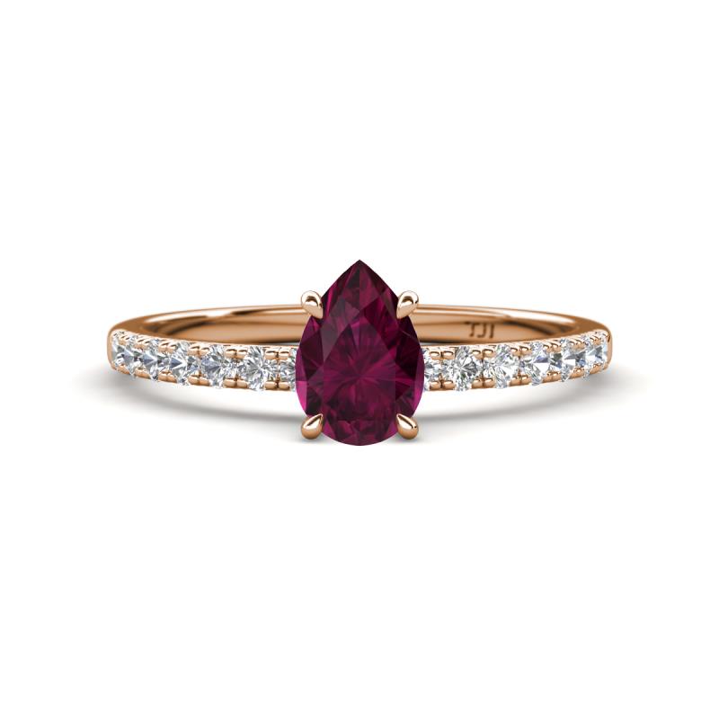 Aurin 7x5 mm Pear Rhodolite Garnet and Round Diamond Engagement Ring 