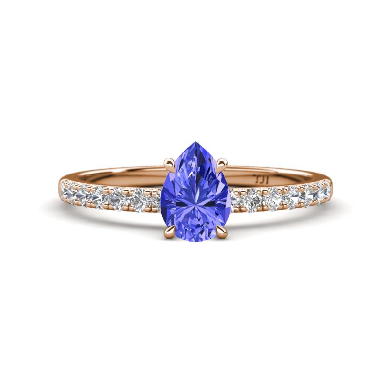 Aurin 7x5 mm Pear Tanzanite and Round Diamond Engagement Ring 