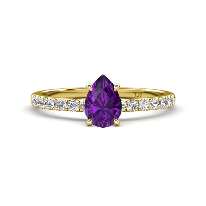 Aurin 7x5 mm Pear Amethyst and Round Diamond Engagement Ring 