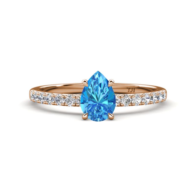 Aurin 7x5 mm Pear Blue Topaz and Round Diamond Engagement Ring 
