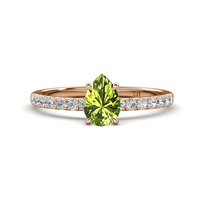 Aurin 7x5 mm Pear Peridot and Round Diamond Engagement Ring 