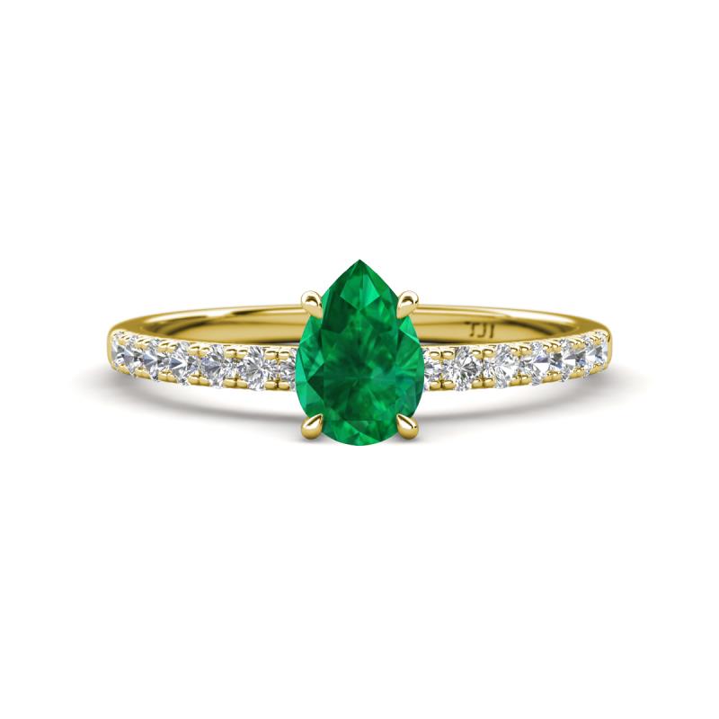 Aurin 7x5 mm Pear Emerald and Round Diamond Engagement Ring 