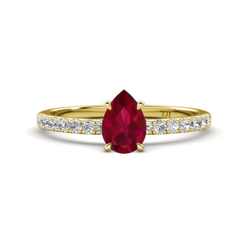 Aurin 7x5 mm Pear Ruby and Round Diamond Engagement Ring 