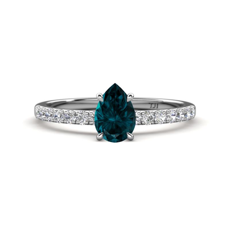 Aurin 7x5 mm Pear London Blue Topaz and Round Diamond Engagement Ring 