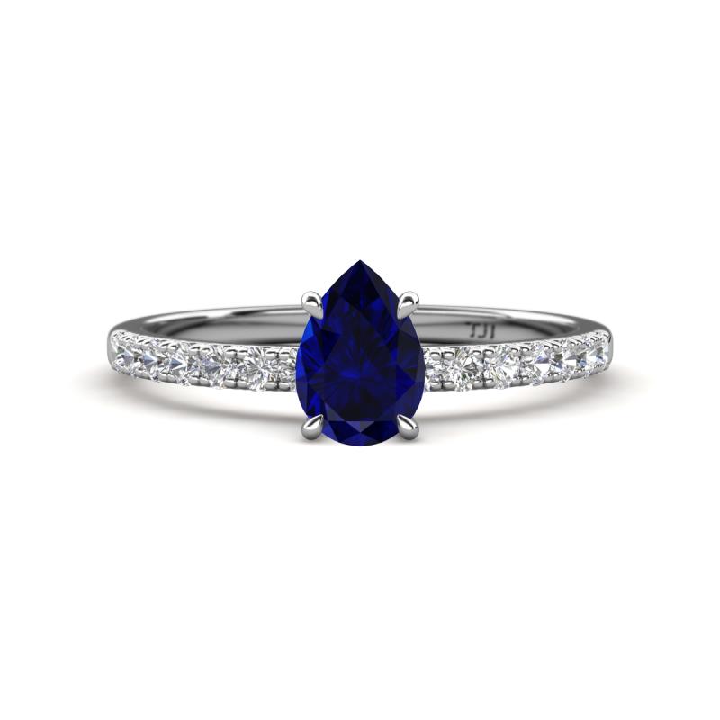 Aurin 7x5 mm Pear Blue Sapphire and Round Diamond Engagement Ring 