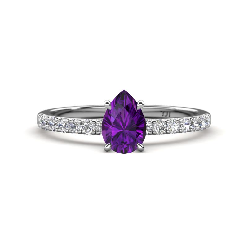 Aurin 7x5 mm Pear Amethyst and Round Diamond Engagement Ring 