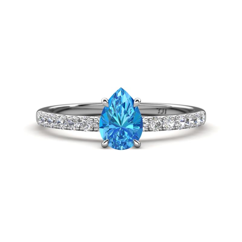 Aurin 7x5 mm Pear Blue Topaz and Round Diamond Engagement Ring 