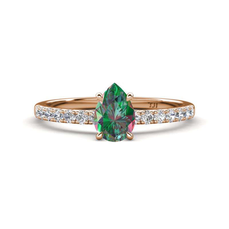 Aurin 7x5 mm Pear Lab Created Alexandrite and Round Diamond Engagement Ring 