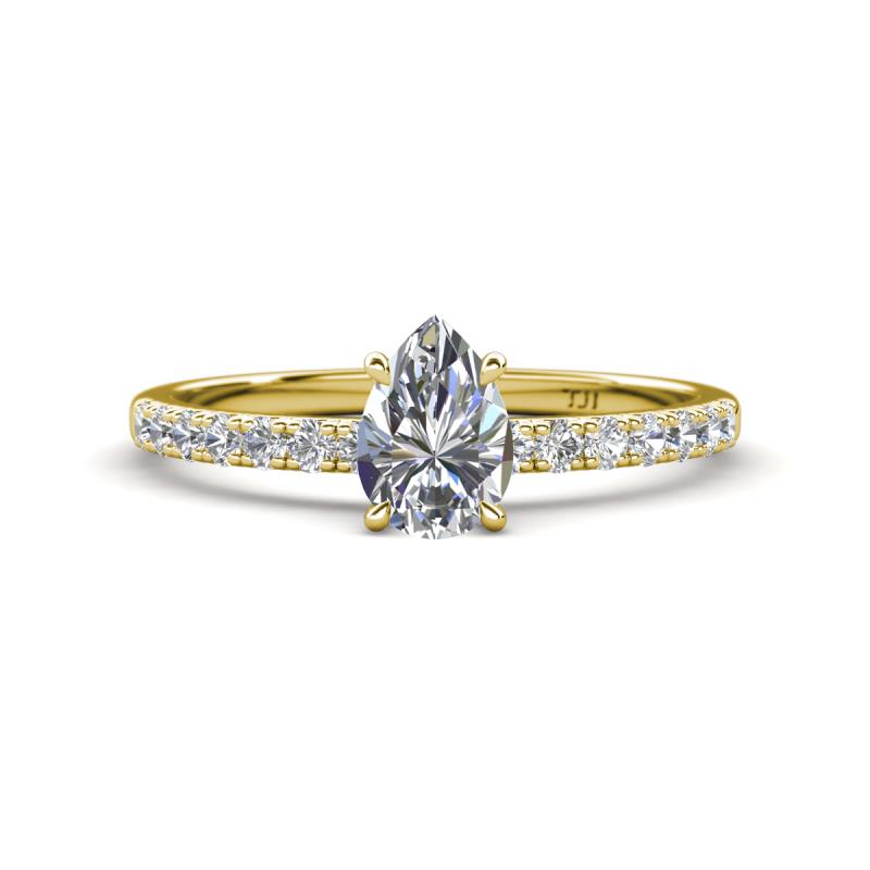 Aurin 7x5 mm Pear Forever One Moissanite and Round Diamond Engagement Ring 