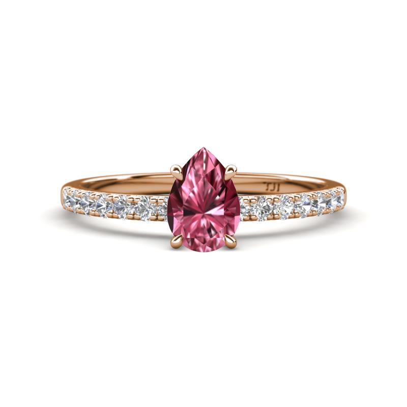 Aurin 7x5 mm Pear Pink Tourmaline and Round Diamond Engagement Ring 