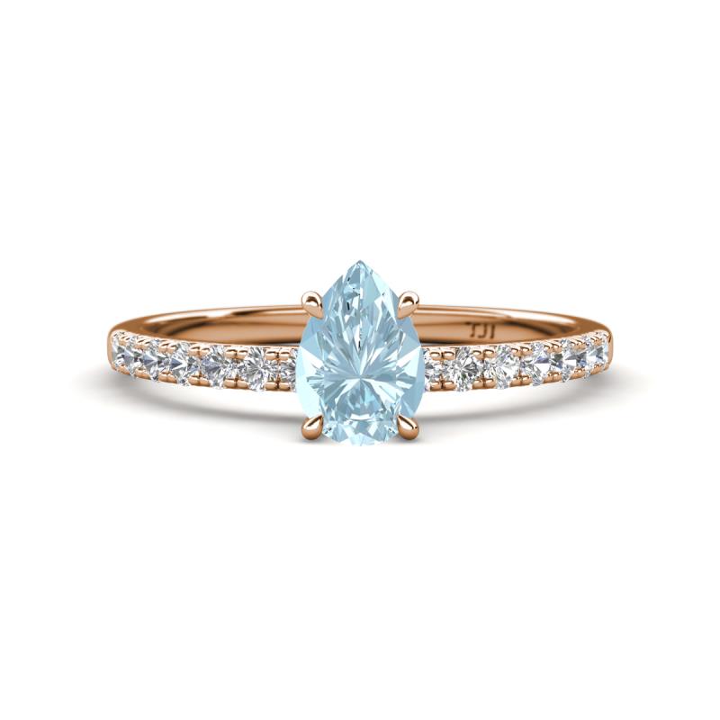 Aurin 7x5 mm Pear Aquamarine and Round Diamond Engagement Ring 