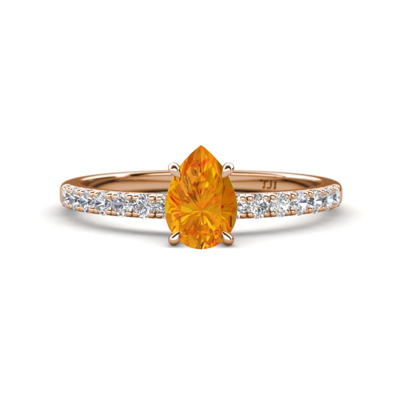 Aurin 7x5 mm Pear Citrine and Round Diamond Engagement Ring 
