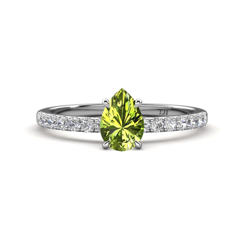 Aurin 7x5 mm Pear Peridot and Round Diamond Engagement Ring 