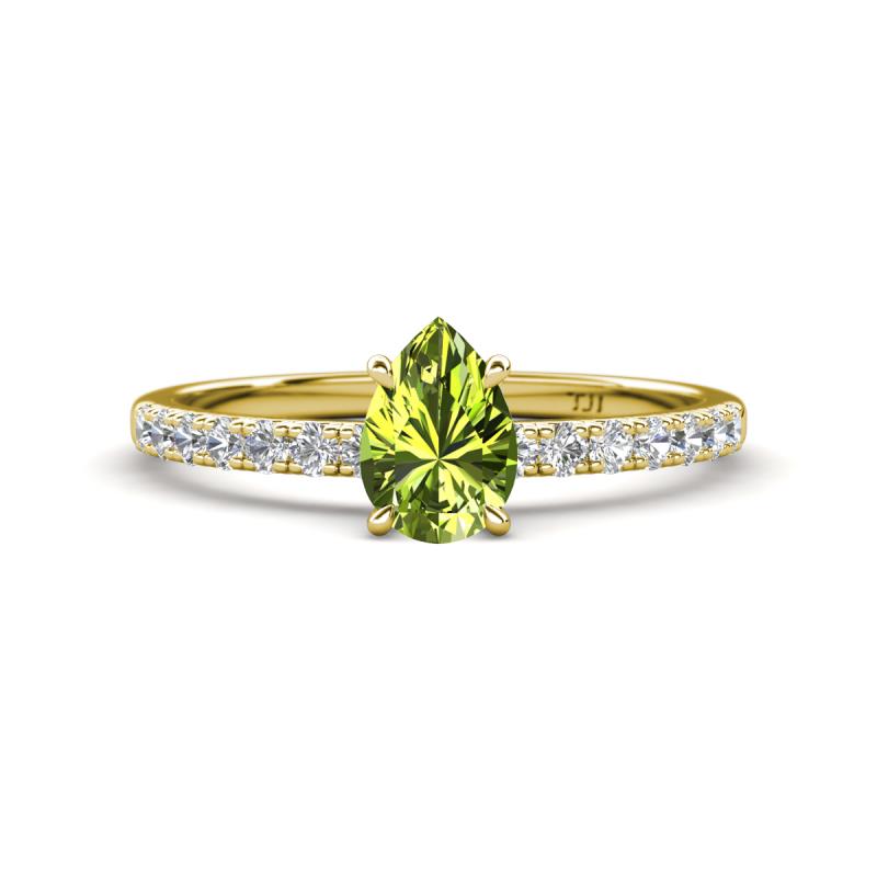 Aurin 7x5 mm Pear Peridot and Round Diamond Engagement Ring 