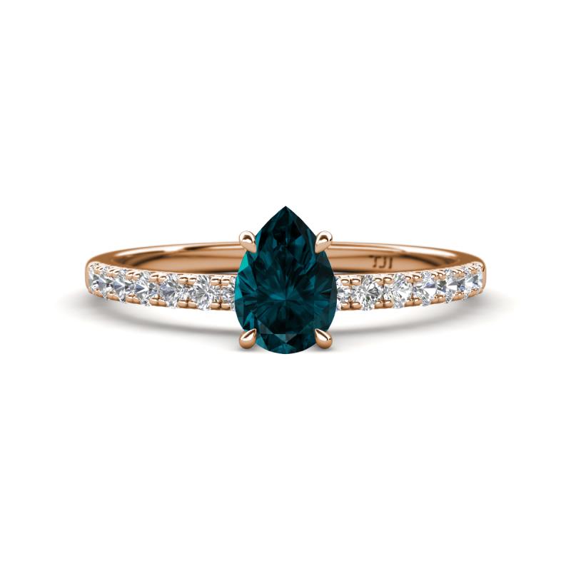 Aurin 7x5 mm Pear London Blue Topaz and Round Diamond Engagement Ring 