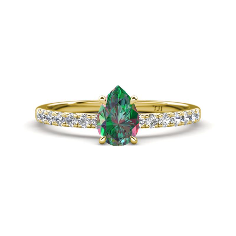 Aurin 7x5 mm Pear Lab Created Alexandrite and Round Diamond Engagement Ring 