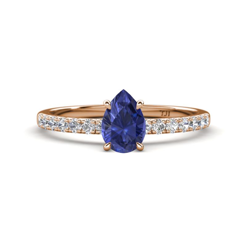 Aurin 7x5 mm Pear Iolite and Round Diamond Engagement Ring 