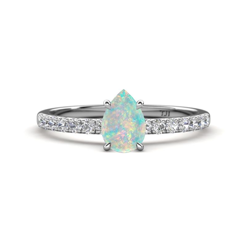 Aurin 7x5 mm Pear Opal and Round Diamond Engagement Ring 