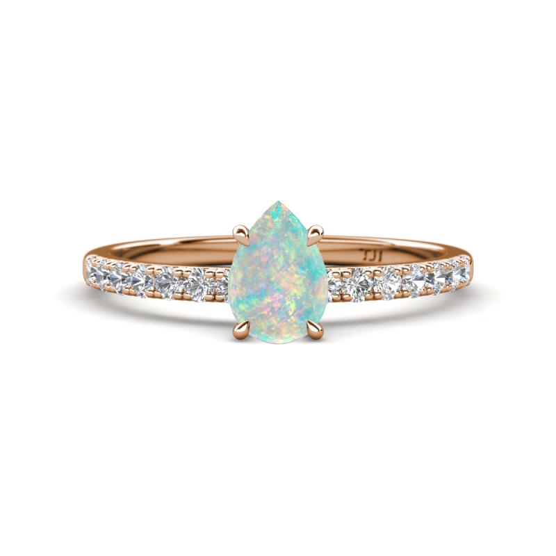 Aurin 7x5 mm Pear Opal and Round Diamond Engagement Ring 