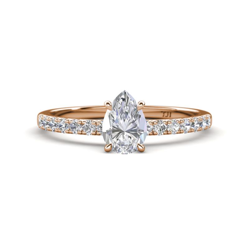 Aurin 7x5 mm Pear White Sapphire and Round Diamond Engagement Ring 