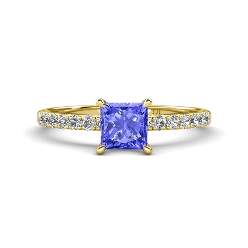 Aurin 6.00 mm Princess Tanzanite and Diamond Engagement Ring 