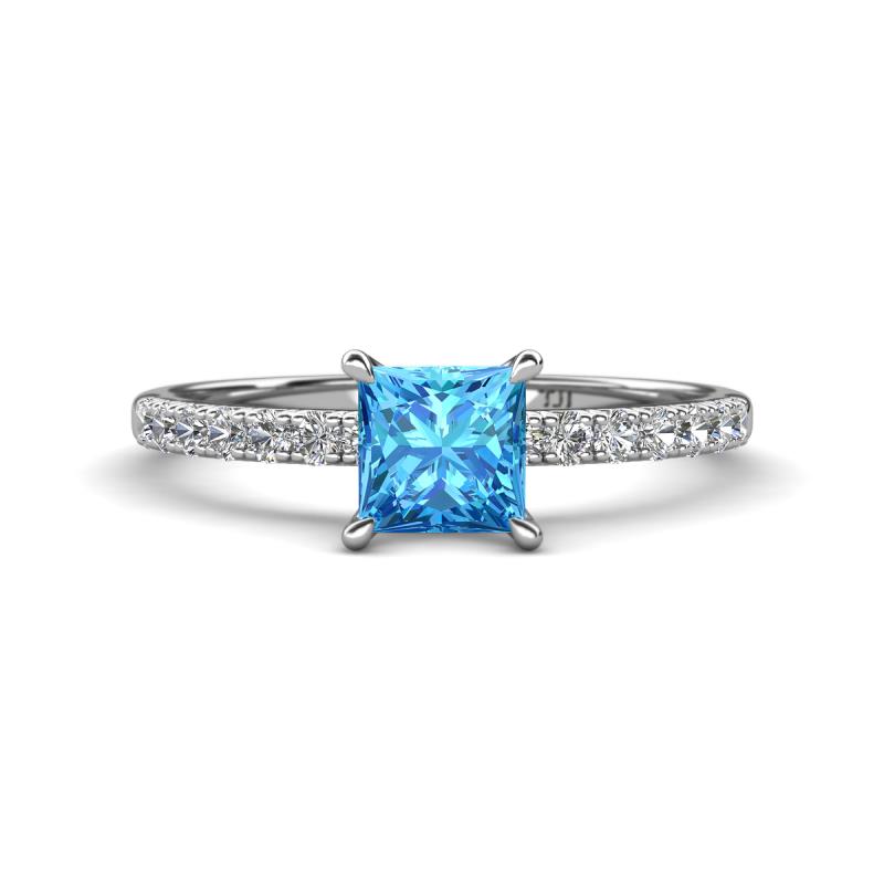 Aurin 6.00 mm Princess Blue Topaz and Diamond Engagement Ring 