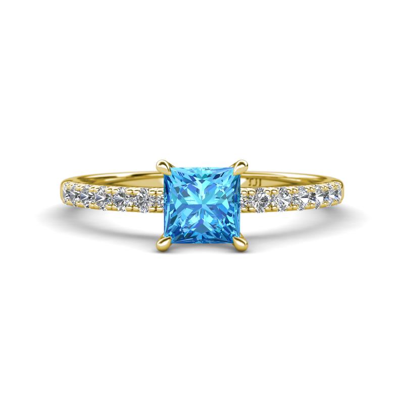 Aurin 6.00 mm Princess Blue Topaz and Diamond Engagement Ring 