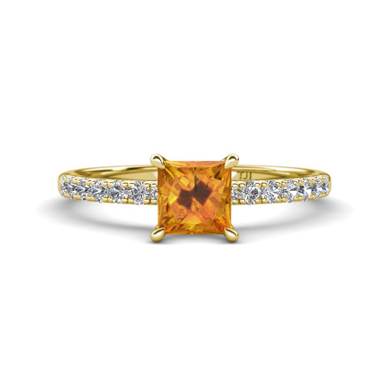 Aurin 6.00 mm Princess Citrine and Diamond Engagement Ring 