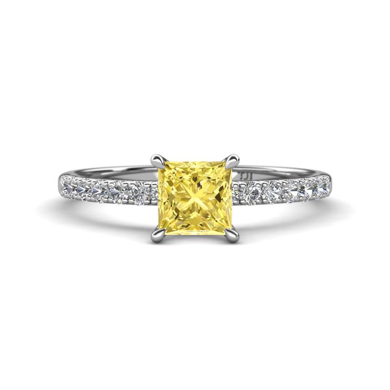 Aurin 6.00 mm Round Lab Created Yellow Sapphire and Diamond Engagement Ring 