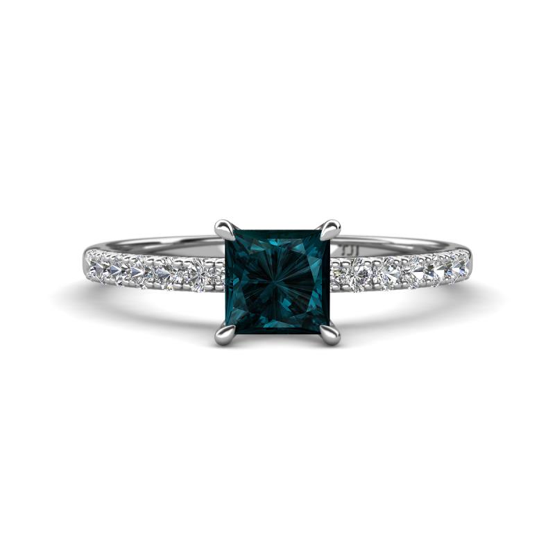 Aurin 6.00 mm Princess London Blue Topaz and Diamond Engagement Ring 