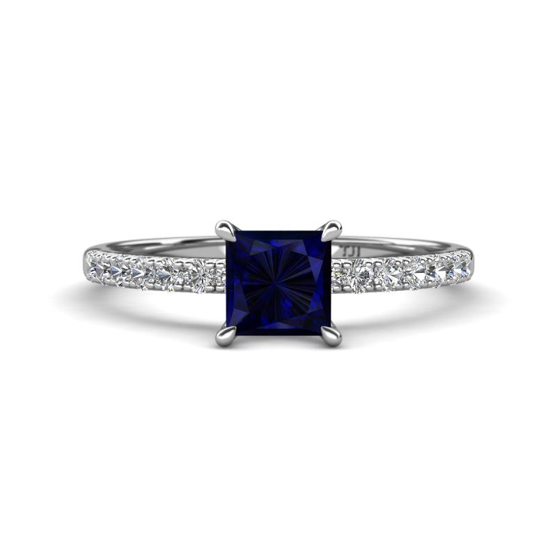 Aurin 6.00 mm Princess Lab Created Blue Sapphire and Diamond Engagement Ring 