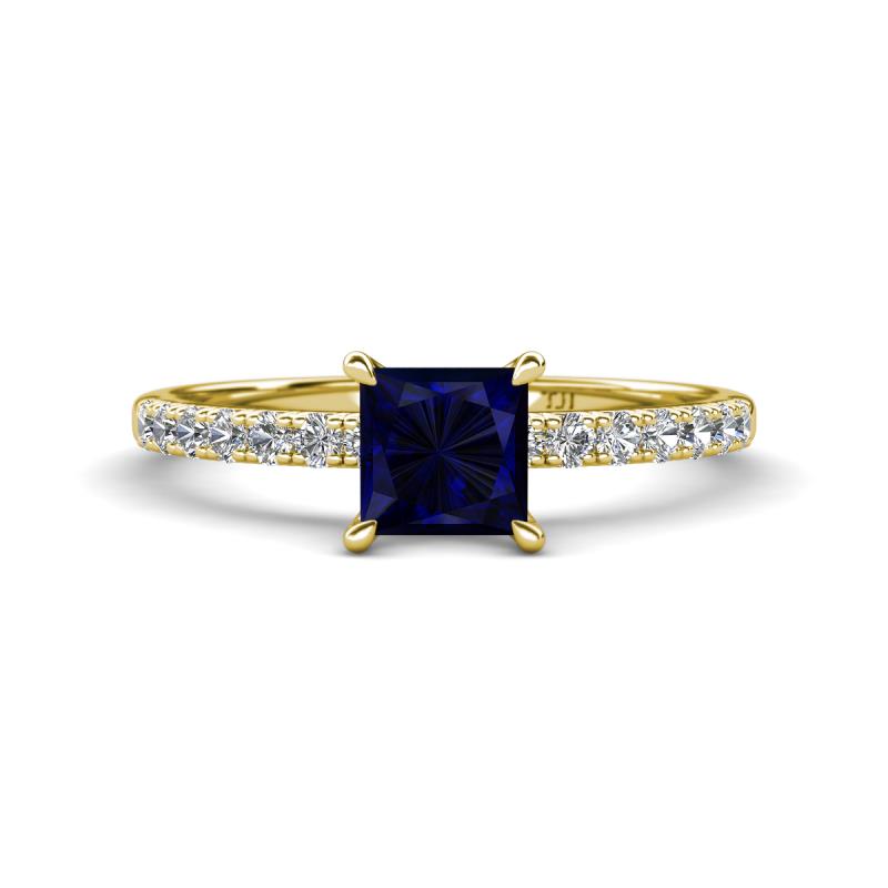 Aurin 6.00 mm Princess Lab Created Blue Sapphire and Diamond Engagement Ring 