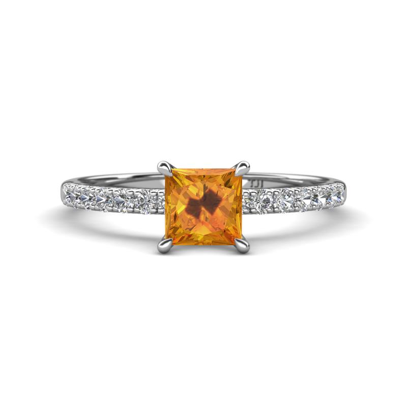 Aurin 6.00 mm Princess Citrine and Diamond Engagement Ring 