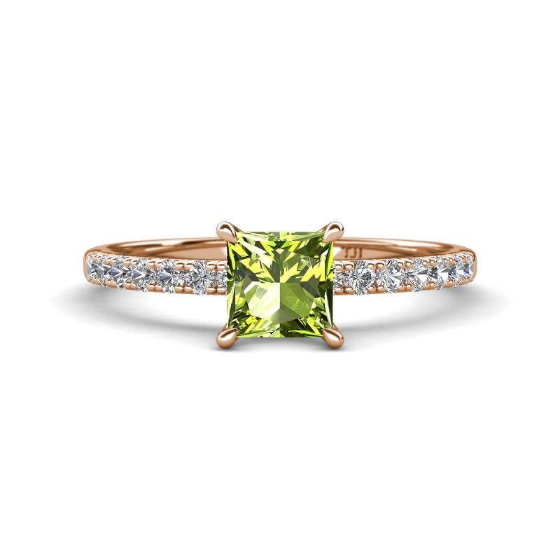 Aurin 6.00 mm Princess Peridot and Diamond Engagement Ring 