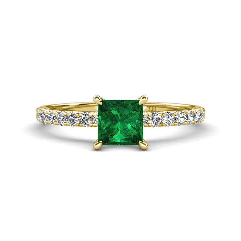 Aurin 6.00 mm Princess Lab Created Emerald and Diamond Engagement Ring 