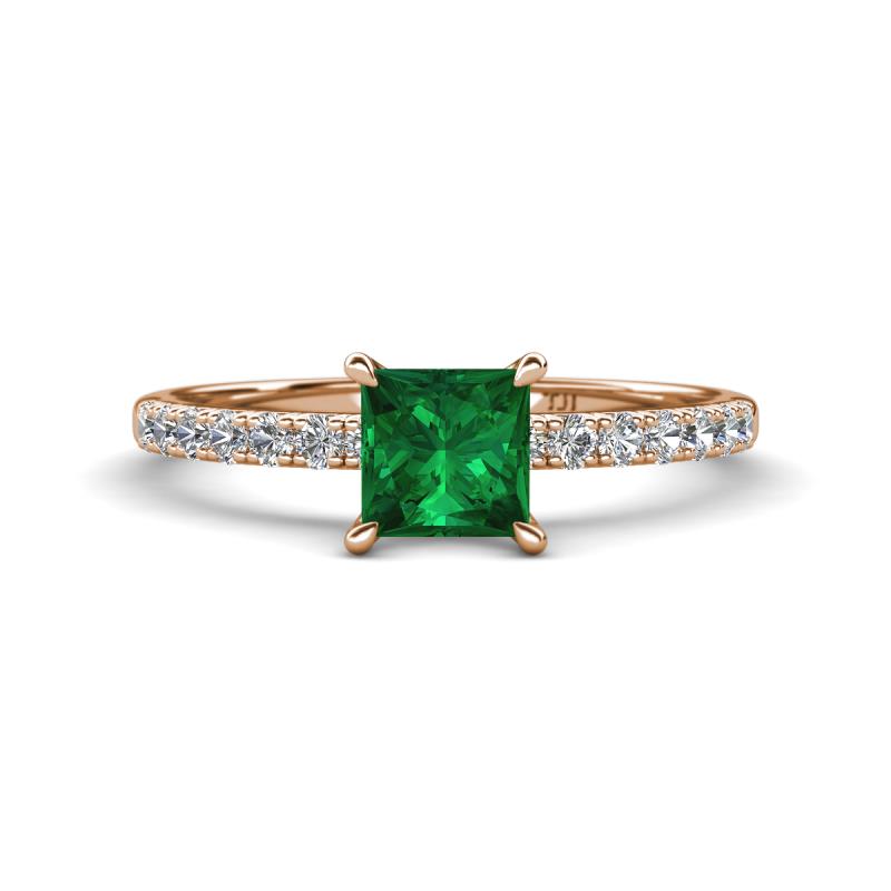 Aurin 6.00 mm Princess Lab Created Emerald and Diamond Engagement Ring 