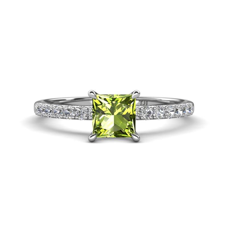 Aurin 6.00 mm Princess Peridot and Diamond Engagement Ring 