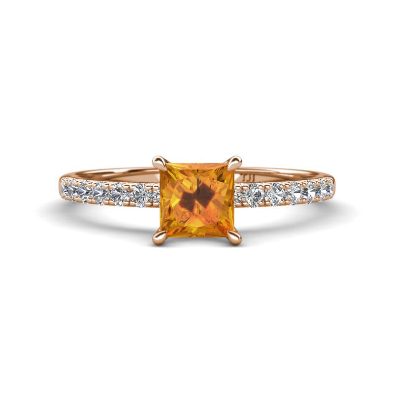 Aurin 6.00 mm Princess Citrine and Diamond Engagement Ring 