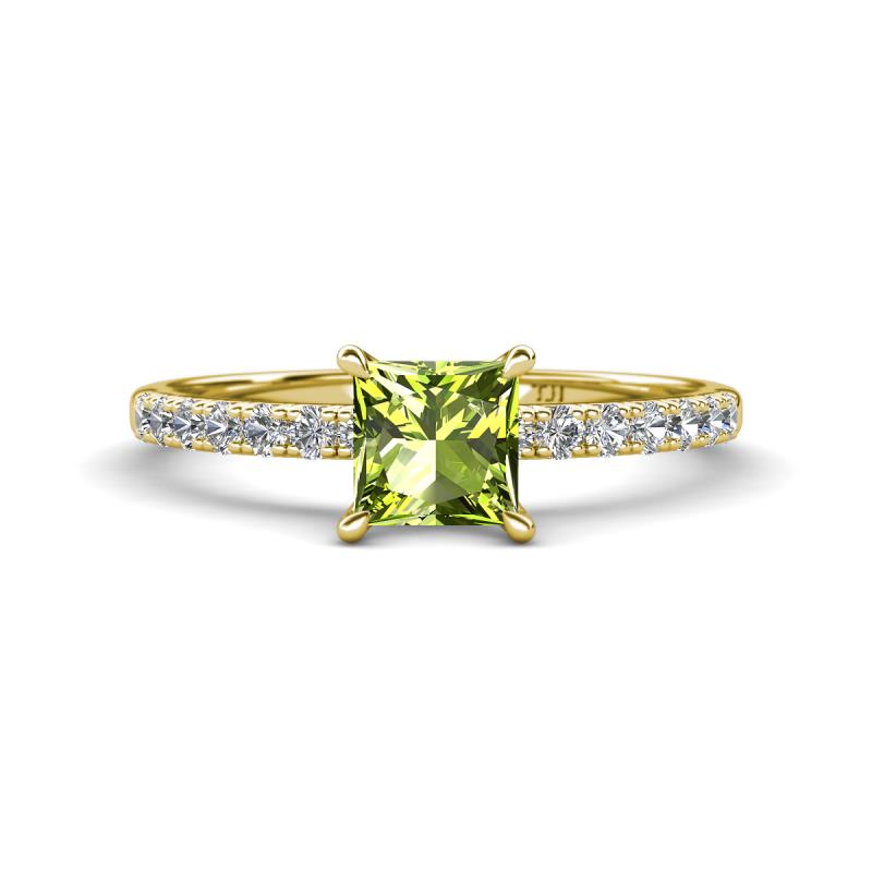 Aurin 6.00 mm Princess Peridot and Diamond Engagement Ring 
