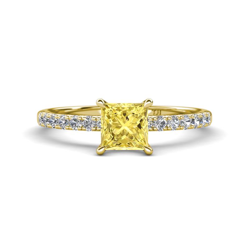 Aurin 6.00 mm Round Lab Created Yellow Sapphire and Diamond Engagement Ring 