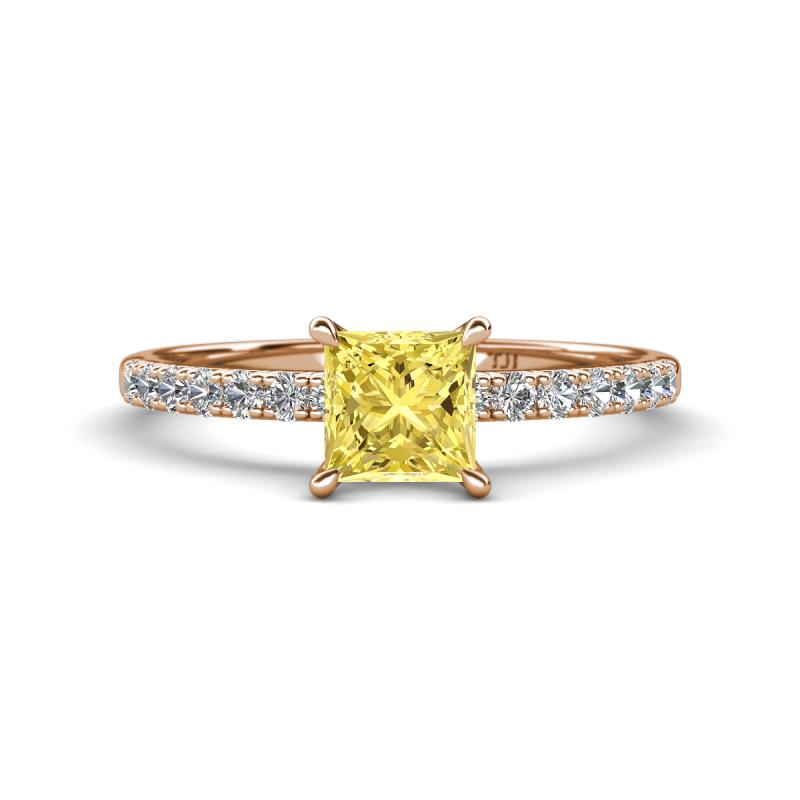 Aurin 6.00 mm Round Lab Created Yellow Sapphire and Diamond Engagement Ring 