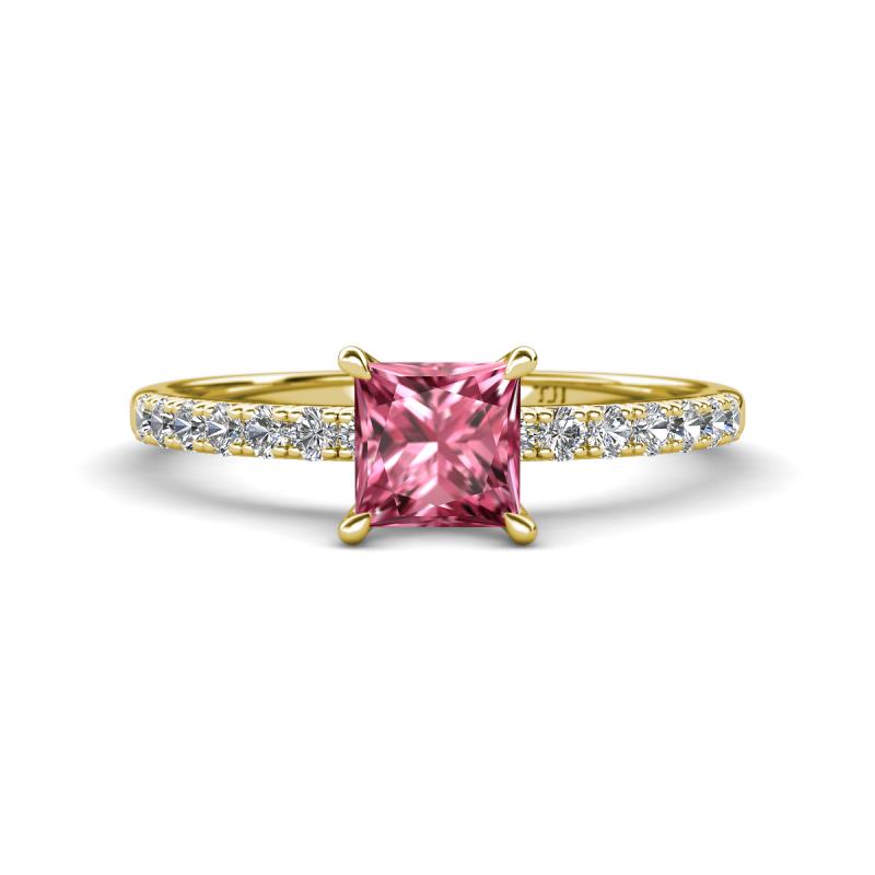 Aurin 6.00 mm Princess Pink Tourmaline and Diamond Engagement Ring 