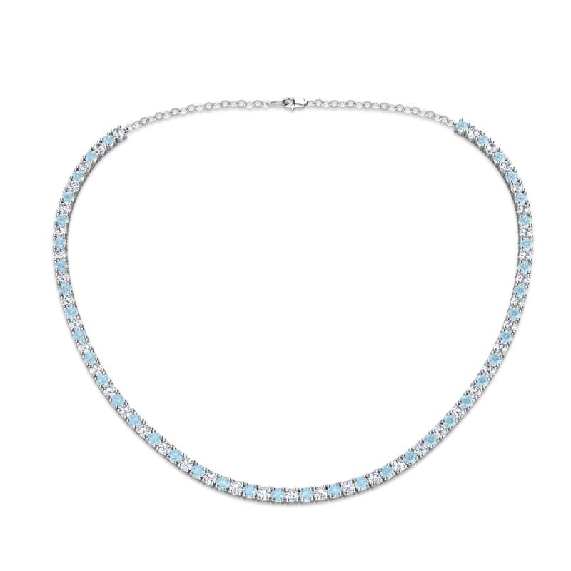 Gracelyn 2.70 mm Round Diamond and Aquamarine Adjustable Tennis Necklace 