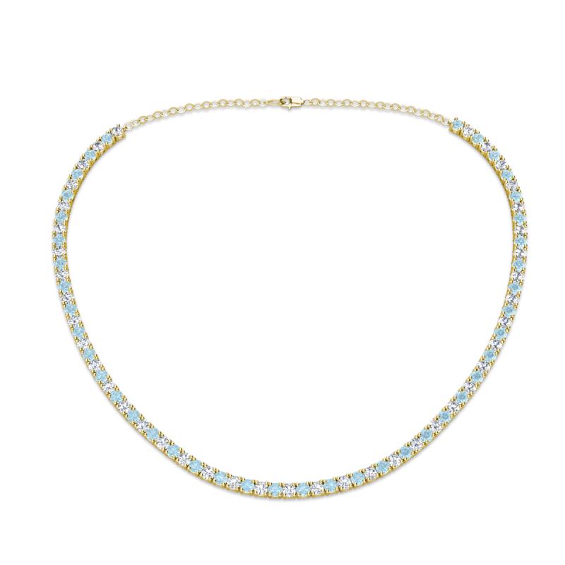 Gracelyn 2.70 mm Round Diamond and Aquamarine Adjustable Tennis Necklace 