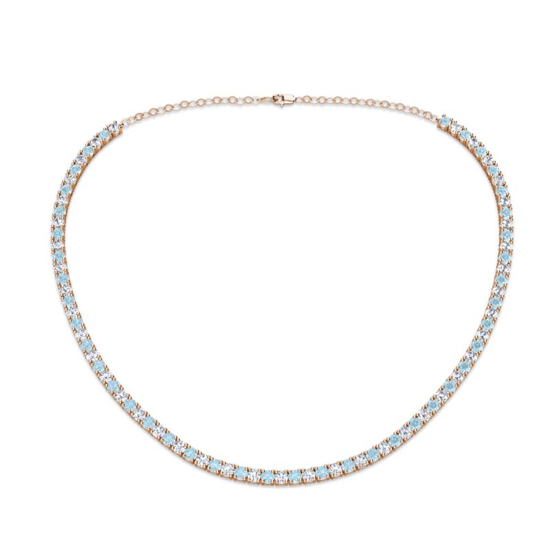 Gracelyn 2.70 mm Round Diamond and Aquamarine Adjustable Tennis Necklace 