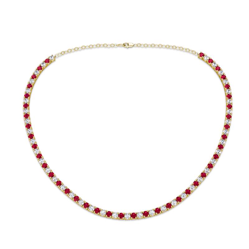 Gracelyn 2.70 mm Round Diamond and Ruby Adjustable Tennis Necklace 