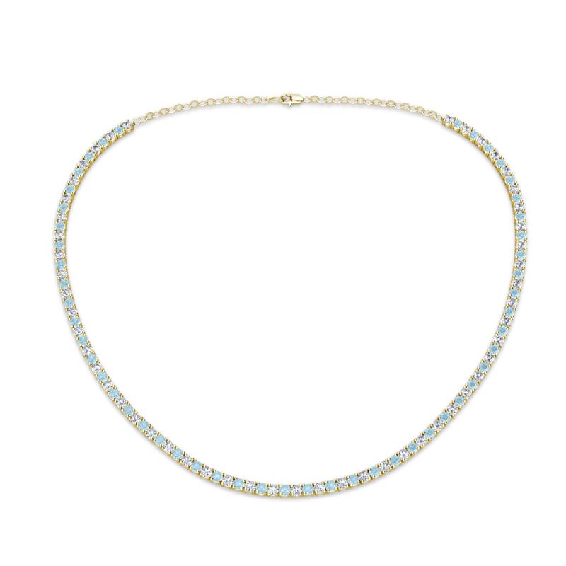 Gracelyn 2.20 mm Round Diamond and Aquamarine Adjustable Tennis Necklace 