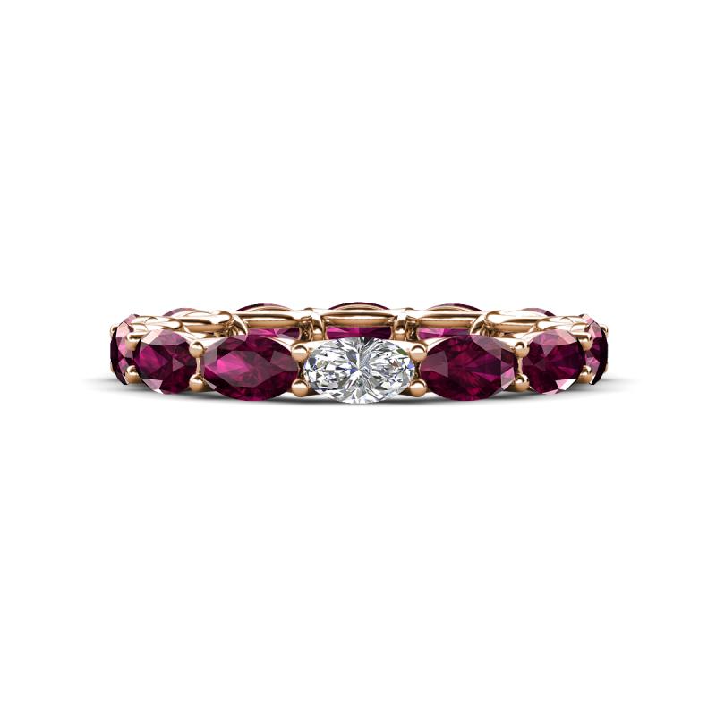 Madison 5x3 mm Oval Lab Grown Diamond and Rhodolite Garnet Eternity Band 